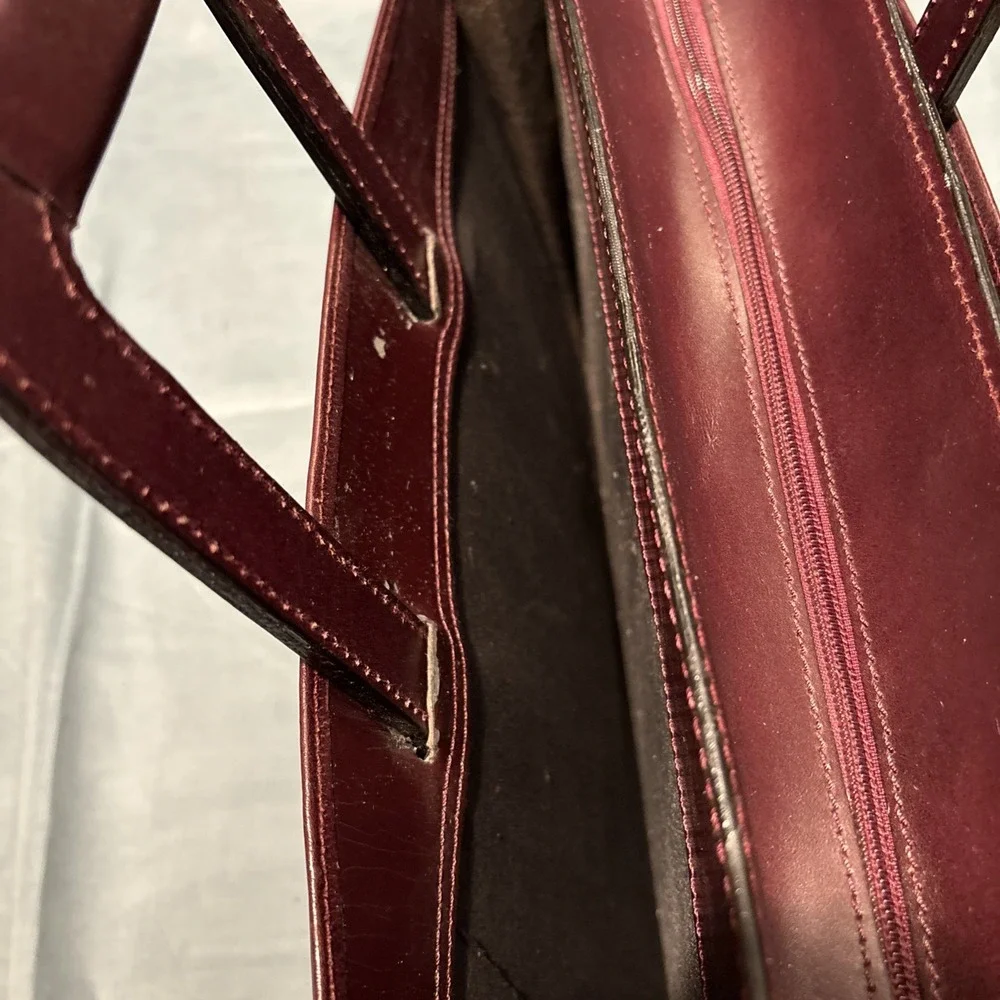 State Farm Vintage Leather Briefcase Portfolio Attache Retractable Handles Brown